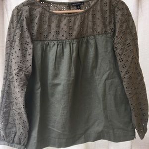 🦚J Crew Olive Green Blouse Size S
